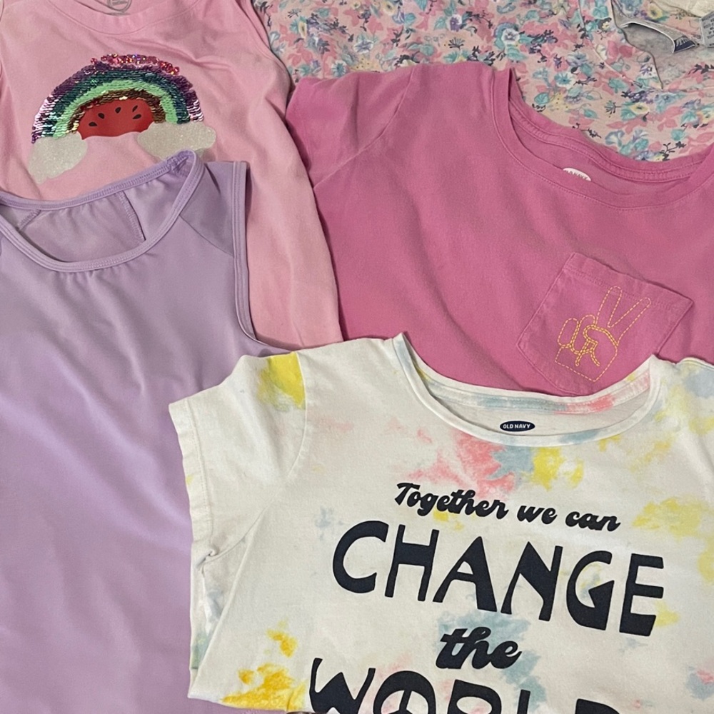 5 Girls Size L Colorful Graphic and Solid T-Shirts Bundle!